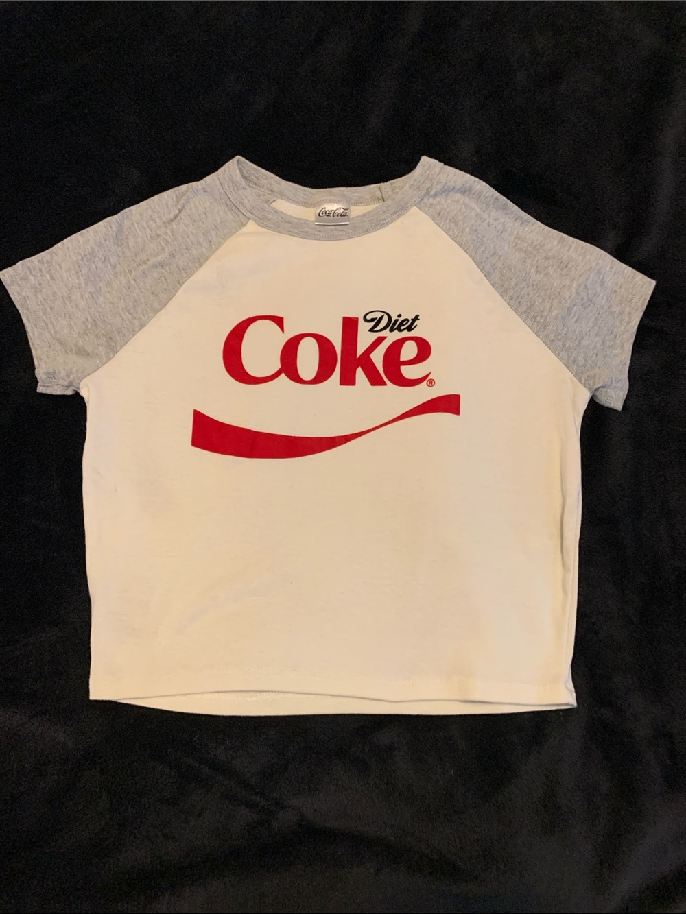 Coca Cola Women’s Raglan Tee in White and Light Gray with Red Logo